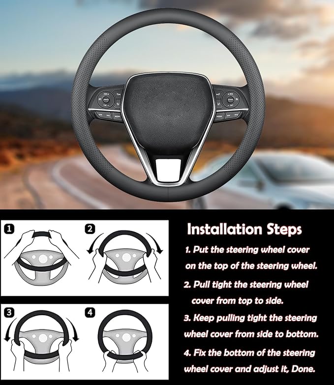 XHRING Car Steering Wheel Cover for Ford F150 F250 Raptor F250 Super Duty F350 Expedition Accessories F-150 XL XLT Lariat King Ranch Platinum Limited Lightning Tremor Leather Black 15 ½''-16''