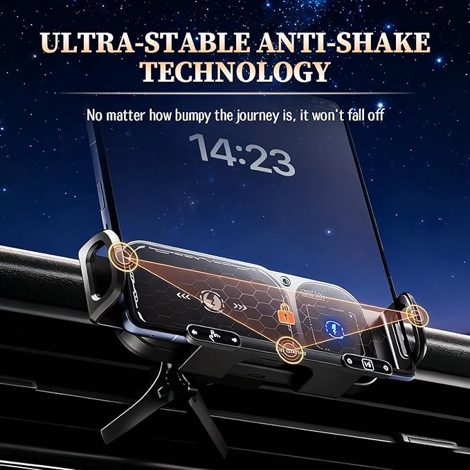 Wireless Charging Rotating Car Mount, High Intelligent 2 in 1 Auto Rotating Phone Holder, One-Click Rotation, Universal Phone Holder Car Charger Fast Charging for Car Dashboard & Air Vent (Black)