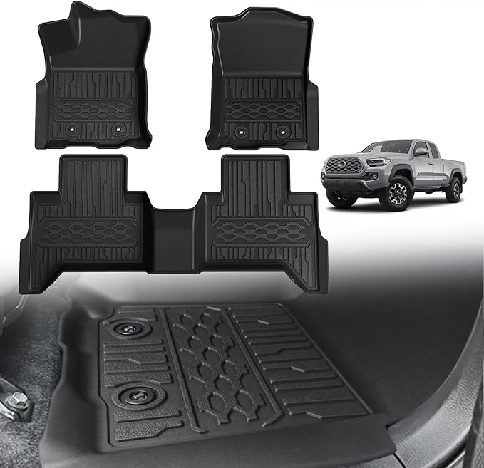 TripleAliners Floor Mats All Weather Compatible with 2018-2023 Toyota Tacoma Accessories Double Cab Front & Rear Custom Fit TPE Extra Door Sill Protection, Only for Auto Trans (Floor Mats)