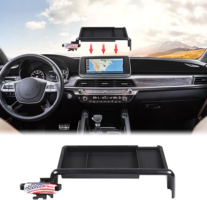Aunginsy Center Console Dash Storage Tray with Phone Holder Compatible with Kia Telluride 2020-2022 Dashboard Storage Box Organizer Mobile Phone Mount Bracket Dash Storage Tray Interior Accessories