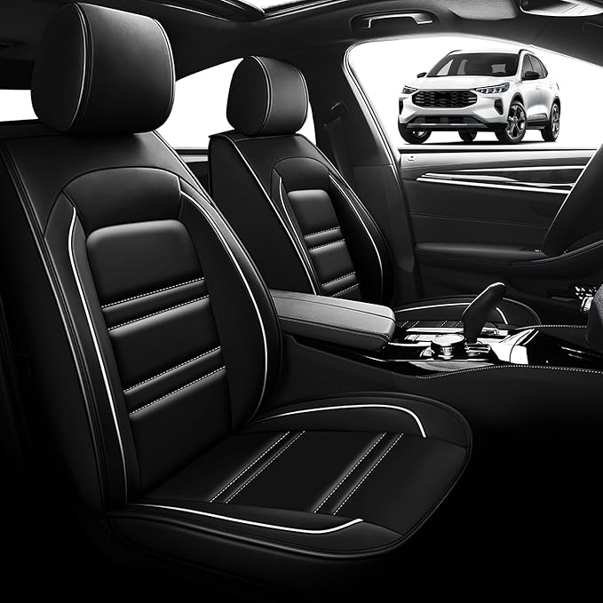 Seat Cover for Ford Escape 2001-2025 | Car Seat Covers Front Seats, Waterproof Seat Protectors, Automotive Front Seat Covers (Front Seat, Black&White Line)