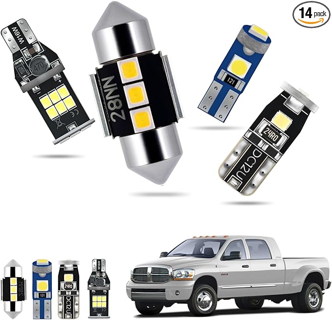 EASY EAGLE LED Interior Car Lights for 2003-2008-Dodge Ram-1500-2500-3500: 14 Piece Kit White LED Light Bulbs - Super Bright 6000K + Install Tool