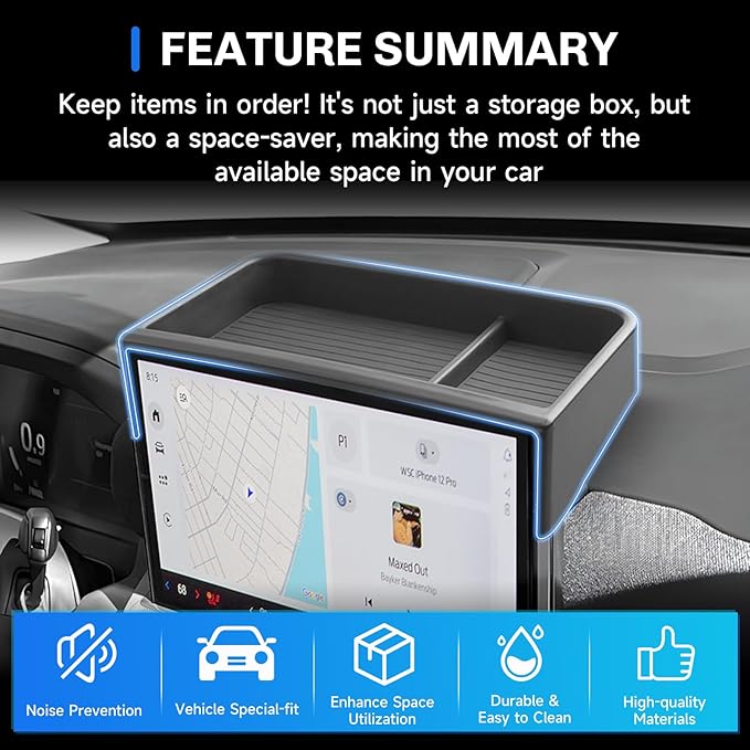 SXCY 2PCS for 2025 Ford Explorer Screen Back Tray + Center Console Organizer(Red Mat) for Ford Explorer 2025 Accessories Console Tray for 2025 Ford Explorer Dashboard Organizer 2025 Explorer Accessory