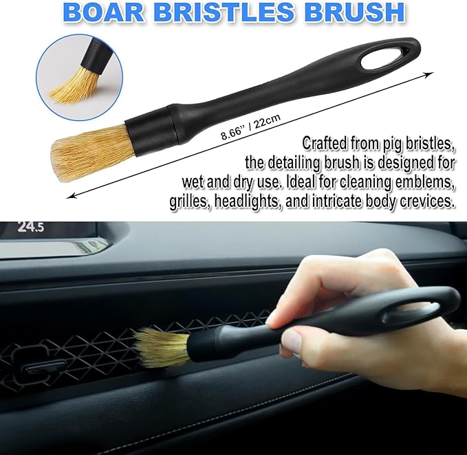 7PCS Car Detailing Brush Set, Ultra Soft Boars Hair Car Interior Detailing Brushes, Car Interior Detailing Kit, Car Cleaning Gel Supplies Kit, Car Dust Brush, Car Accessories for Truck, Suv, Interior