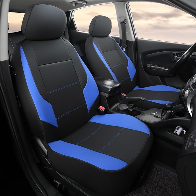 GIANT PANDA Front Car Seat Cover for Hyundai, Leather Bucket Seat Covers Custom Fit Hyundai Sonata Elantra Santa Fe Tucson Accent Kona Palisade Genesis Venue Ioniq(Blue+Black) 2-Pack