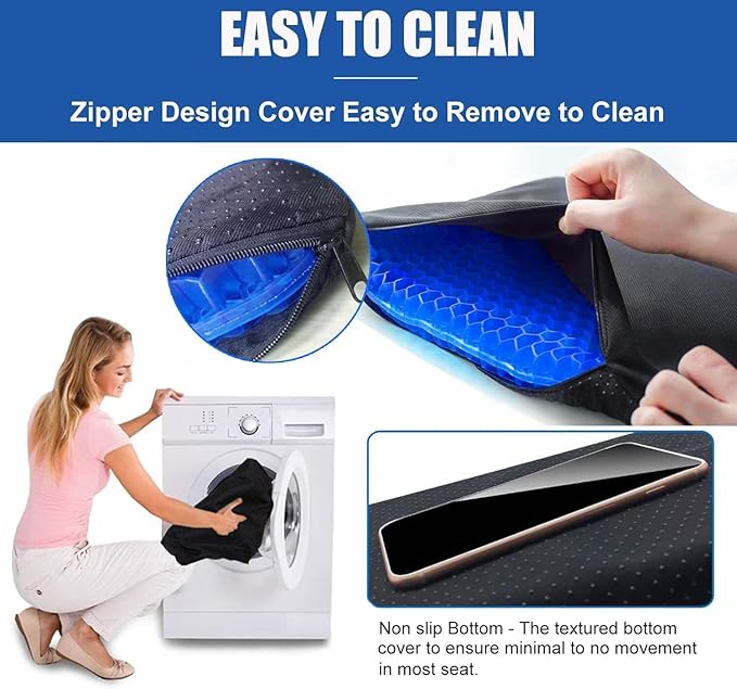 Gel Seat Cushion for Long Sitting Pressure Relief (Super Large & Thick) - Non-Slip Gel Chair Cushion for Back,Sciatica,Tailbone Pain Relief - Seat Cushion for Office Desk Chair,Car Seat,Wheelchair