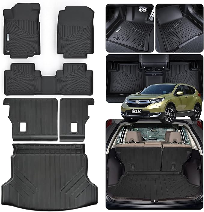 Floor Mats & Trunk Mat & Backrest Mat for 2012-2015 2016 Honda CR-V TPE All Weather Protection 2 Rows Car Mats with Velcro Rear Seats Backrest(Not Fit CRV Touring & EX-L)