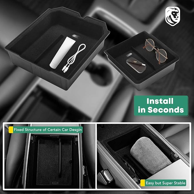 YHTAUTO Center Console Organizer Tray Armrest Drawer Organizer Fit 2024 2025 Tesla Model 3 Highland, Center Console Tray Armrest Hidden Storage Box Flocking Interior Accessories 2PCS