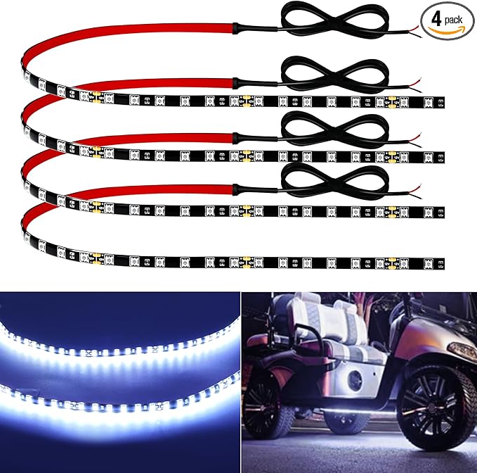 12V Led Light Strip 24" Connectable White Led Strip Lights for Cars Golf Cart Motorcycle Boat Trucks Waterproof Interior& Exterior, 4Pack
