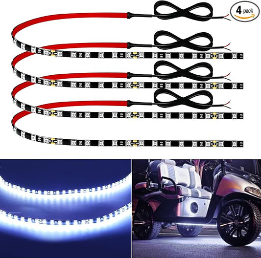 12V Led Light Strip 24" Connectable White Led Strip Lights for Cars Golf Cart Motorcycle Boat Trucks Waterproof Interior& Exterior, 4Pack
