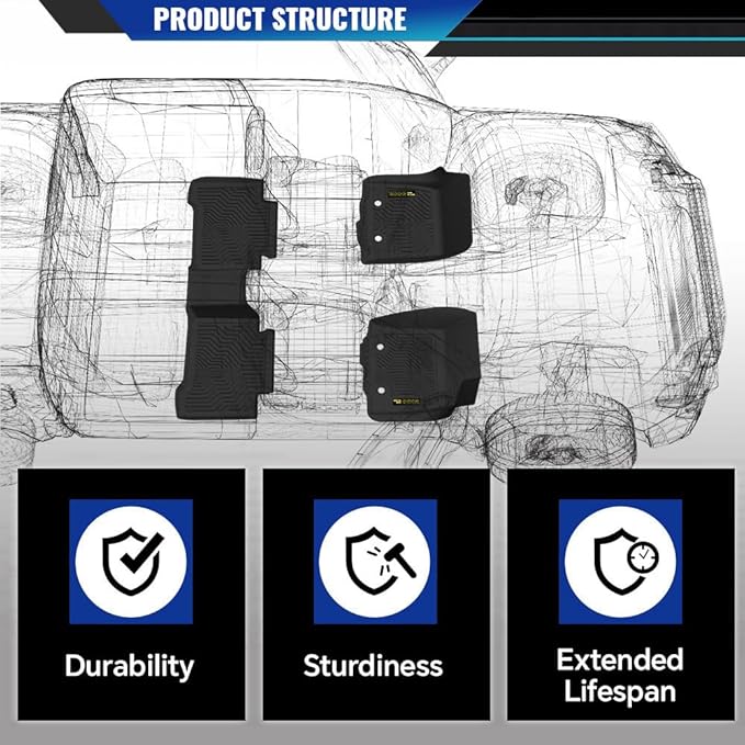 DOTCOM TPE Floor Mats Fit Chevy Silverado & GMC Sierra Crew Cab 1500 2014-2018, Fit Silverado & Sierra Crew Cab 2500HD 3500HD 2015-2019,1st & 2nd Row,All Weather Full Cover Protection Floor Liner 3PCS