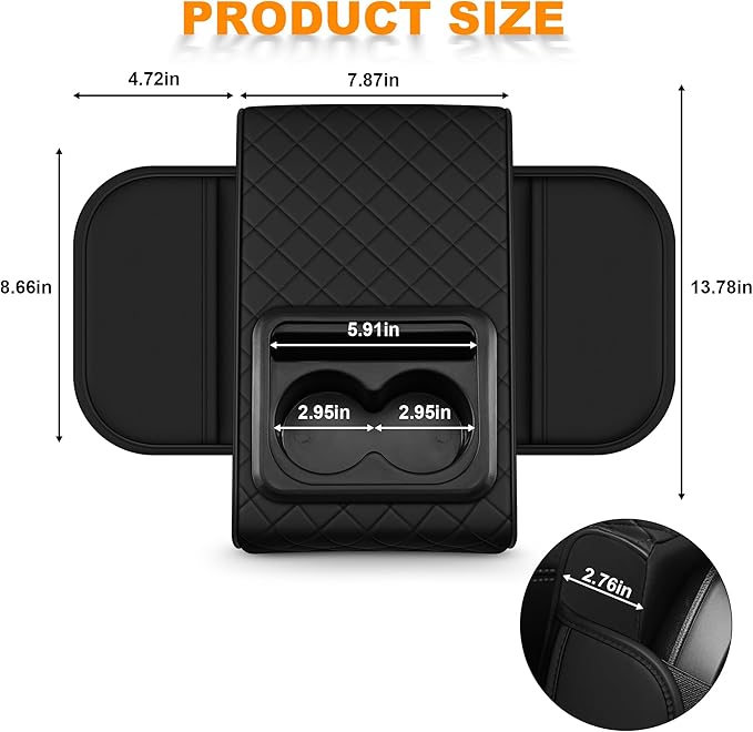 Armrest Cover for Car Fit for Jeep Compass - Center Console Cover with Cup Holders and 2 Storage Pockets(Black)