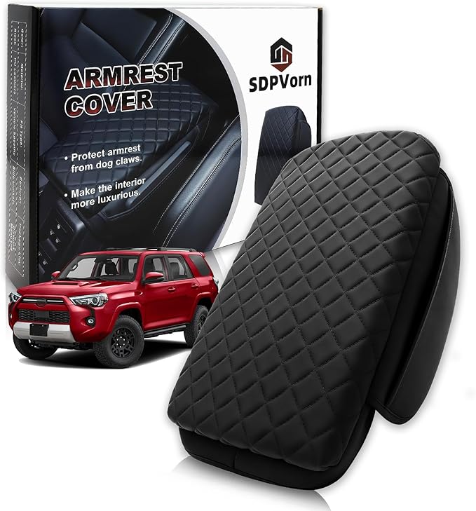 Armrest Cover for Toyota 4Runner Center Console Pad with Organizer Storage Pockets, Black Faux Leather Arm Rest Lid Protector Cushion Interior Accessories (2010-2024)