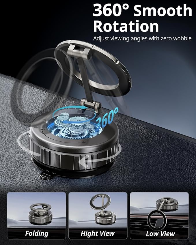 UBeesize 2025 Upgraded 360° Magsafe Vacuum Magnetic Car Phone Holder [108+LBS Strongest Suction&3000gf Dual-Lock Nano Gel] Dashboard & Windshield Mount, Compatible with iPhone 16/15/14/13&Other Phones