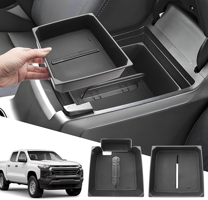 SXCY 2PCS for 2025 Chevy Colorado/GMC Canyon Center Console Organizer for Chevrolet Colorado Accessories 2023 2024 2025 Colorado Console Tray for 2025 Canyon Console Organizer(Double-Deck Design)