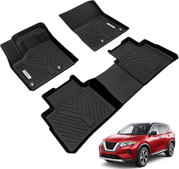 YITAMOTOR Floor Mats Compatible with 2021-2025 2026 Nissan Rogue, TPE All-Weather Protection 1st & 2nd Row Car Floor Liners Rogue Accessories, Black