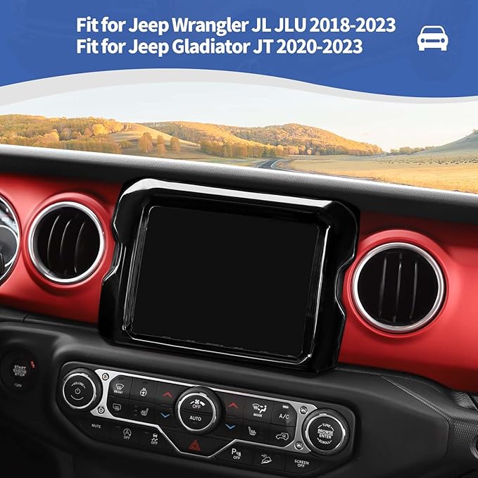 RT-TCZ for Jeep JL Center Console Radio Display Panel Trim Cover for Jeep Wrangler JL JLU Gladiator JT 2018-2023 Black Interior Accessories 8.4 inch