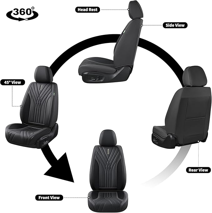 FLORICH Universal Leather Car Seat Protector, 5-Seat Set, Black Automotive Accessories for Sedan SUV Pick-up Truck