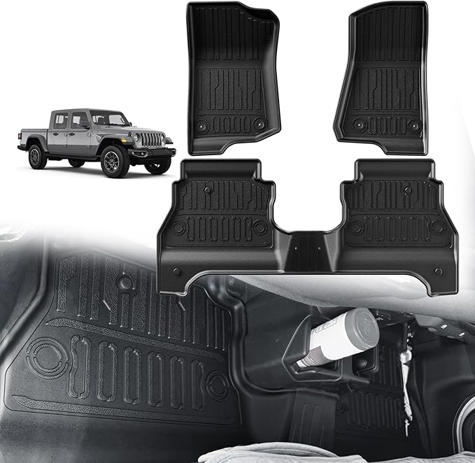 TripleAliners Floor Mats All Weather Compatible with 2020-2023 2024 2025 Jeep Gladiator JT Accessories 1st & 2nd Row Full Set Floor Liners TPE Heavy Duty Custom Fit Car Mats