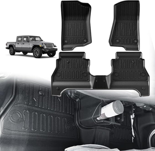 TripleAliners Floor Mats All Weather Compatible with 2020-2023 2024 2025 Jeep Gladiator JT Accessories 1st & 2nd Row Full Set Floor Liners TPE Heavy Duty Custom Fit Car Mats