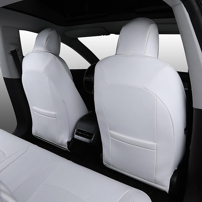 Suitable for Tesla Model 3 Seat Covers, Waterproof Faux Leather Car Seat Covers Full Set forTesla Model 3 2023 2022 2021 2020 2019 2018 2017 (White)