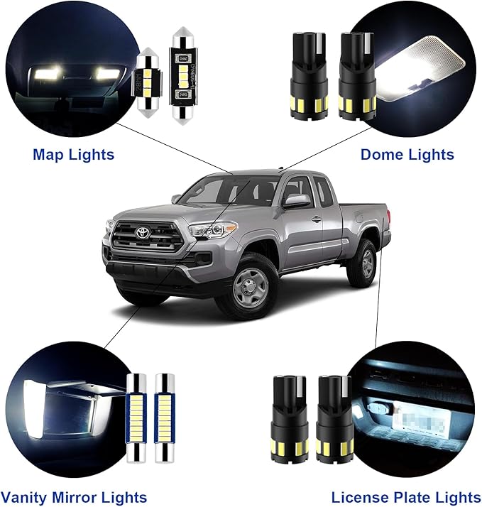 EASY EAGLE 10Pcs Tacoma LED Interior Lights: 6000K Super Bright Map Dome LED Bulbs - for Toyota Tacoma 2005 2006 2007 2008 2009 2010 2011 2012 2013 2014 2015 2016-2021 All Models+ Install Tool