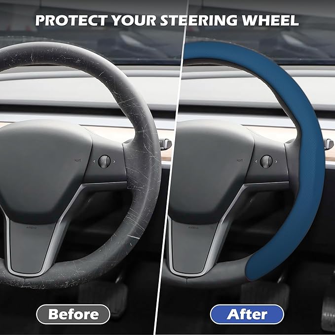 frani Leather Steering Wheel Cover, Universal 15 Inch Premium Non-Slip Steering Wheel Cover Navy Blue