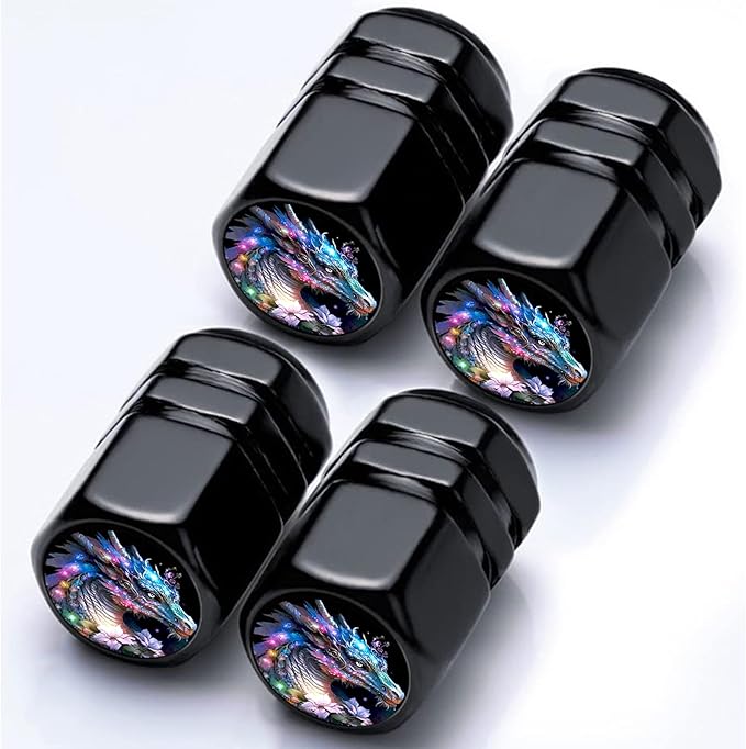 4Pack Tire Valve Stem Caps Glowing Dragon Car Accessories Decor, Tire Air Cap Valve Stem Covers, for Cars Trucks, Bikes, SUV, Motorcycle, Bike More Glowing Dragon Gifts for Men Women
