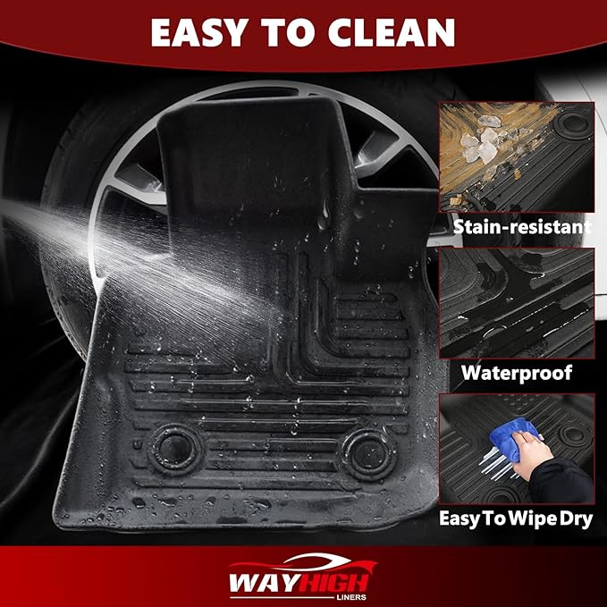 Wayhigh-Floor Mats Fit for 2020-2025 Ford Explorer 6 Seats All Weather TPE Car Mats Waterproof Heavy Duty Rubber Floor Liners for Explorer Accessories Custom Fit Black Liners