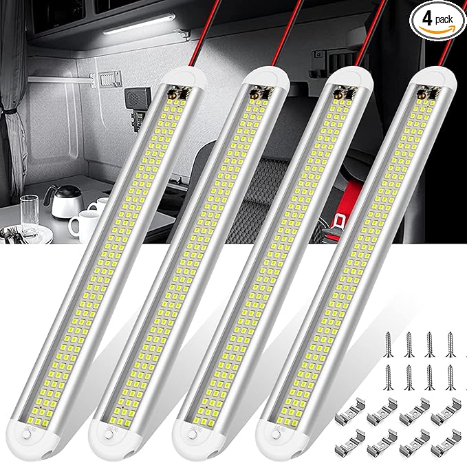 12v LED Interior Light Bar，CT CAPETRONIX 120LEDs 1500LM 8W DC 12 Volt led Strip Lights with ON/Off Switch，for Enclosed Cargo Trailer, Car RV Van Truck Lorry Camper Boat Caravan Motorhome (4Pack)