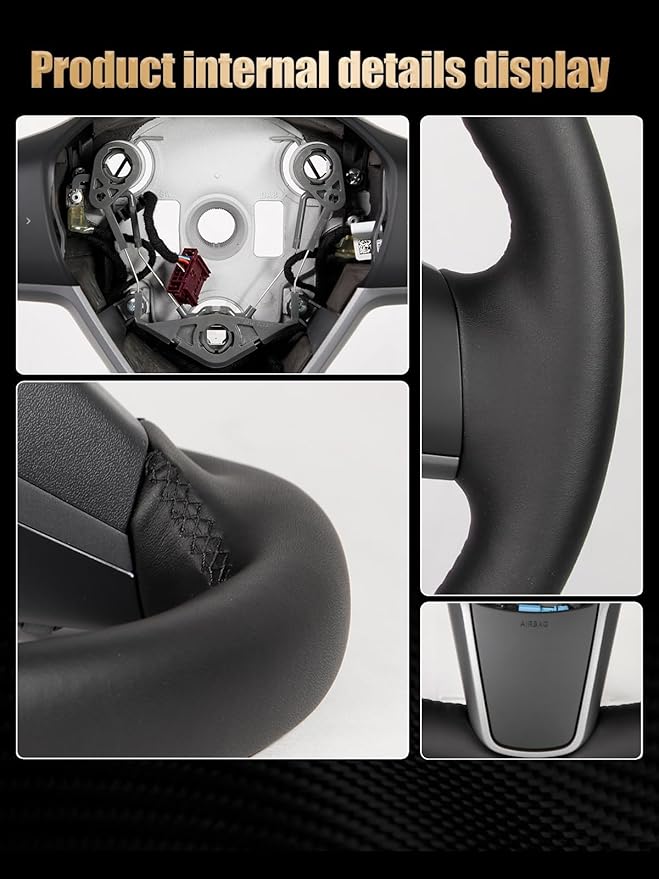 ZIMABLUE Heated Steering Wheel for Tesla Model 3 (2017–2023) & Model Y (2020–2024) | Factory-Matched 1:1 Fitment (Hub & Buttons) | Nappa Leather | Hand-Stitched