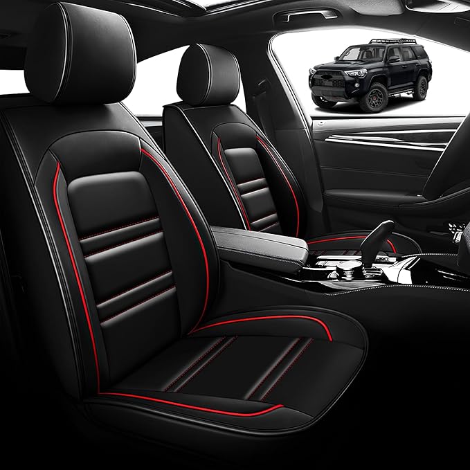 Seat Cover for Toyota 4runner 1991-2025 | Car Seat Covers Front Seats, Waterproof Seat Protectors, Automotive Front Seat Covers (Front Seat, Black&Red Line)