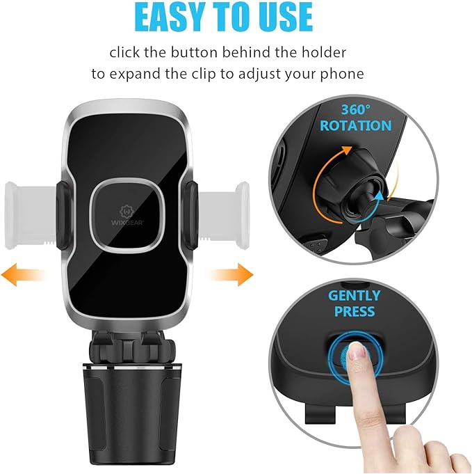 WixGear Cup Holder Phone Mount, Adjustable Long Neck Cellphone Holder for Car, Upgraded Version, Cup Phone Holder for Car with Expandable Side Arms, Compatible with iPhone Samsung Google & All Phones