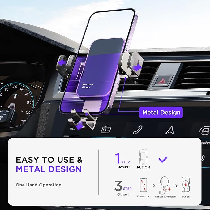 Wireless Car Charger,【7 Colored RGB Backlit】 15W Auto Clamping Car Charger Phone Mount Holder for iPhone 15 14 13 12 Mini Pro Max 11 XR X, Samsung Galaxy S23 Ultra S22 S21+ S10+ Note 20, etc - Silver