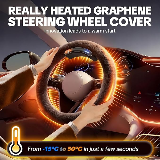 Wireless Heated Steering Wheel Cover, 15-inch Universal Fit, USB-C Fast Charging, Heats Up in 5 Seconds, Non-Slip Steering Wheel Warmer for Cars, Trucks, SUVs, and Winter Driving (Type D / 0 to -20°C)