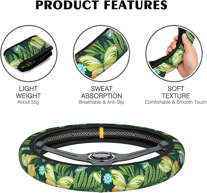 Yellow Sunflowers Steering Wheel Covers Universal 15 Inch Car Wheel Cover,Anti-Slip Breathable Car Accessories Protector Fit for Trucks,Sedans,SUVs,Vans