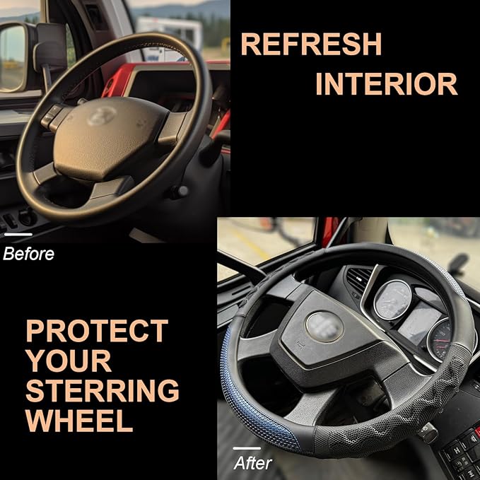 PINCTROT XL Size 17.5-18 Inch Great Grip Steering Wheel Cover for Semi Truck, Fits RV, Big Rig Trucker, 18 Wheeler and Classic Cars, Anti-Slip Design 17.5-18 Inch (Blue)