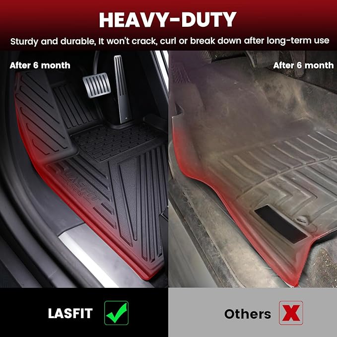 LASFIT Premium Extra Thick Floor Mats & Bed Mat for Tesla Cybertruck 2025/2024/2023 Custom Fit TPE All Weather 1st & 2nd Row Car Accessories Full Set Front Rear Cargo Trunk Liners, 6PCS Black