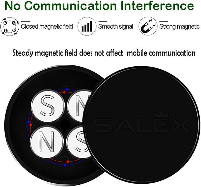 SALEX Magnetic Phone Car Mount with 3M Adhesive. Black Flat Cell Phone Holder for Car Dashboard, Truck, Wall, Mirror, Table. Universal Low Profile Stick on Magnet Set for Tablet Smartphone, Mobile