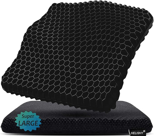 Gel Seat Cushion for Long Sitting Pressure Relief (Super Large&Thick) - Wheelchair Cushion for Pressure Sores, Coccyx, Sciatica, Back Pain Relief - Non-Slip Butt Pillow for Office, Home, Car