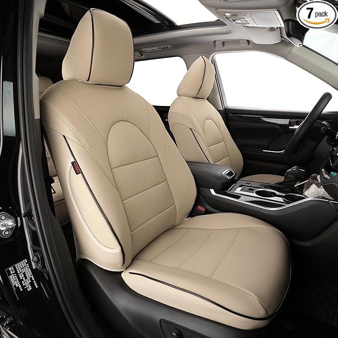 EKR Grand Highlander Seat Covers Full Set,Automotive Seat Covers for Toyota Grand Highlander 2024 2025 2026,2nd Row Captain Chairs-Faux Leather(Beige)