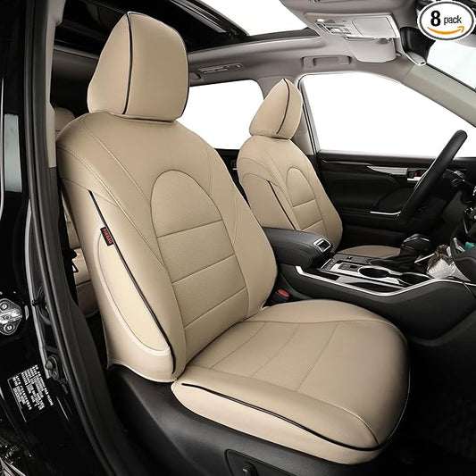 EKR Highlander Seat Covers for Toyota Highlander 2014 2015 2016 2017 2018 2019,2nd Row 40/60 Split,Car Seat Protectors for Trucks,Waterproof Leather Car Seat Cover Full Set-Faux Leather(Beige)