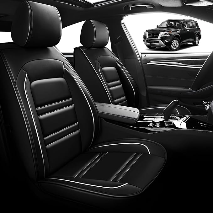 Seat Cover for Nissan Car Armada 2004-2024 | Car Seat Covers Front Seats, Waterproof Seat Protectors, Automotive Front Seat Covers (Front Seat, Black&White Line)