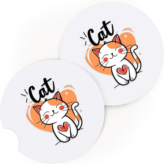 2 Pack Cat Car Cup Holder Coaster, Cute Car Interior Accessories Drink Coaster for Women & Men, Cat Lovers Themed Gifts Stuff Accessories Things Merchandise Items!