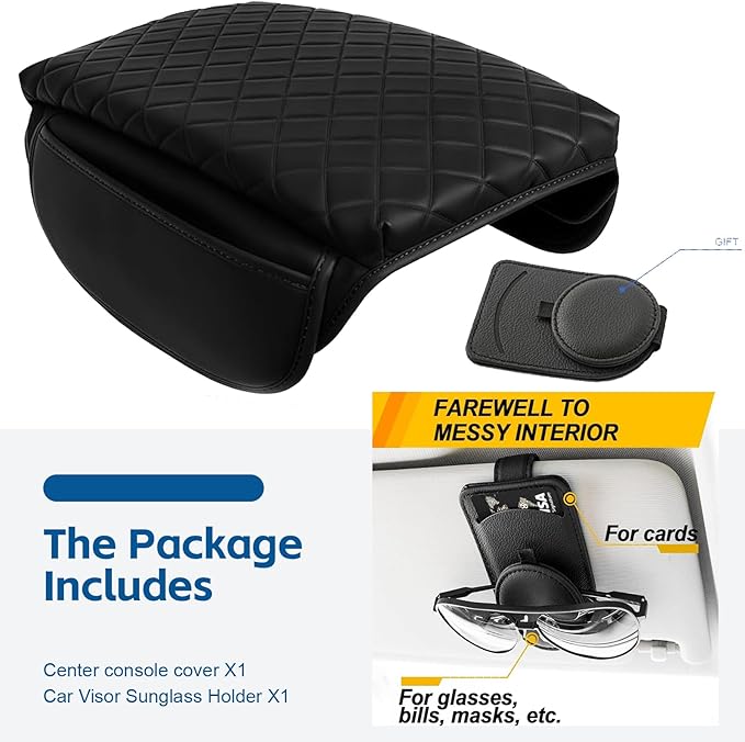 Upgrade Center Console Cover for Tesla Model 3 Model Y 2016-2024 2025 Armrest Cover with Pockets,Leather Arm Rest Box Cushion for Tesla Model 3/Y Interior Console Protector Accessories