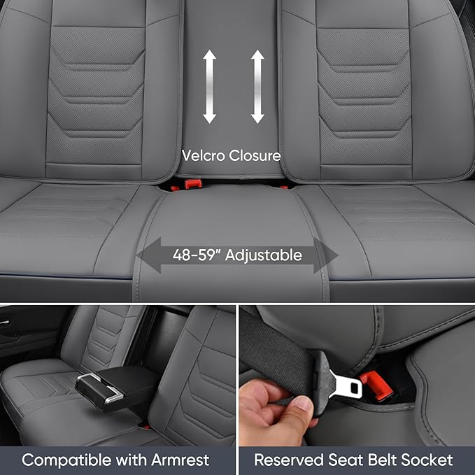 Gray Car Seat Covers Full Set, Breathable Leather Automotive Front and Rear Seat Covers & Headrest for Reduce The Driving Fatigue, Compatible with Most Vehicles, Cars