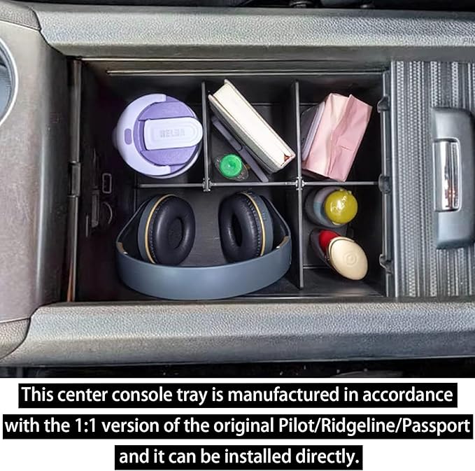 RUNROAD Center Console Organizer Compatible with Honda Pilot (2016-2022)/ Ridgeline (2017-2023)/ Passport (2019-2023) Accessories, Insert Armrest Dividers ABS Secondary Console Storage Box