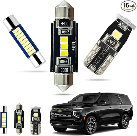 EASY EAGLE LED Interior Car Lights for Tahoe-Suburban-GMC-Yukon-Denali-XL-2007-2014: 16 Piece Kit White LED Light Bulbs - Super Bright 6000K + Install Tool