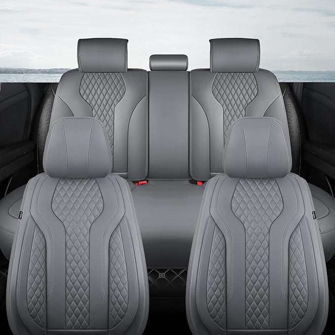 Leather Car Seat Covers - Breathable Faux Leather Seat Covers Full Set for Cars SUV Sedan - Waterproof - Grey