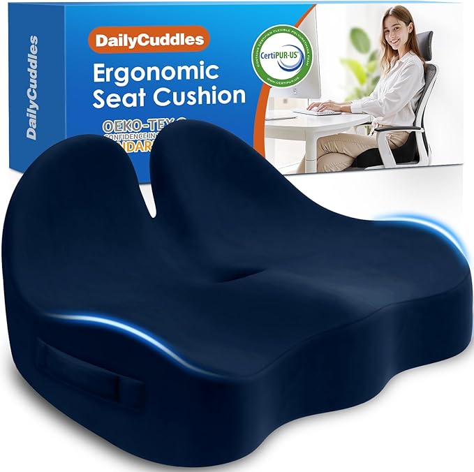 Seat Cushion, Chair Cushions for Office Chairs/Desk Seats/Wheelchair - Hip&Sciatica&Tailbone Pain Relief Memory Foam Office Chair Cushion for Long Sitting Office Workers, Blue